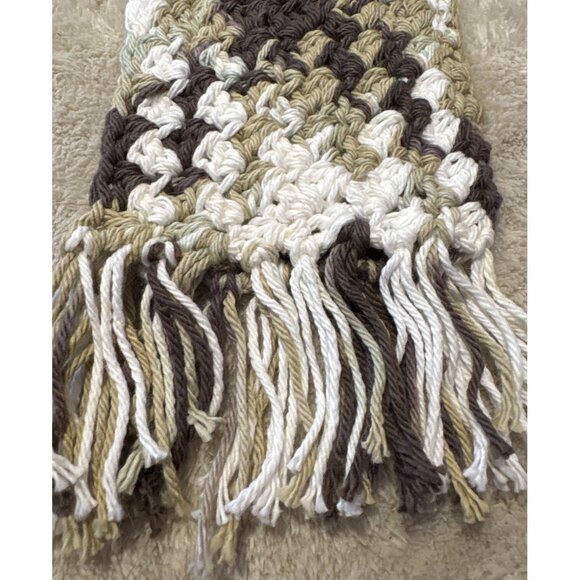 Handmade Crochet Mug Rugs Cotton Set of 2 Brown Beige White 4 x 6" without Fring - Picture 2 of 6